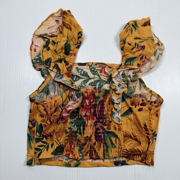 Rachel Zoe Linen Blend Tropical Crop Top Vacation White Lotus Feminine Colorful - Picture 6 of 9